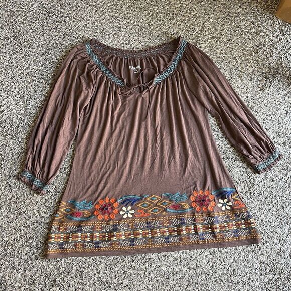 Stetson Womens Tunic Top Embroidered South Western Size S Brown 3/4 Sleeves - Picture 5 of 5